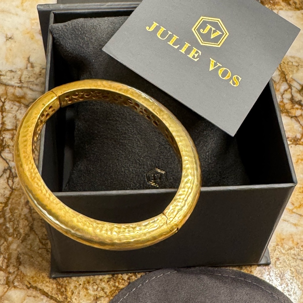 Julie Vos Catalina Hinge Bangle Bracelet w/Gift Box 24k. Gold Plated.